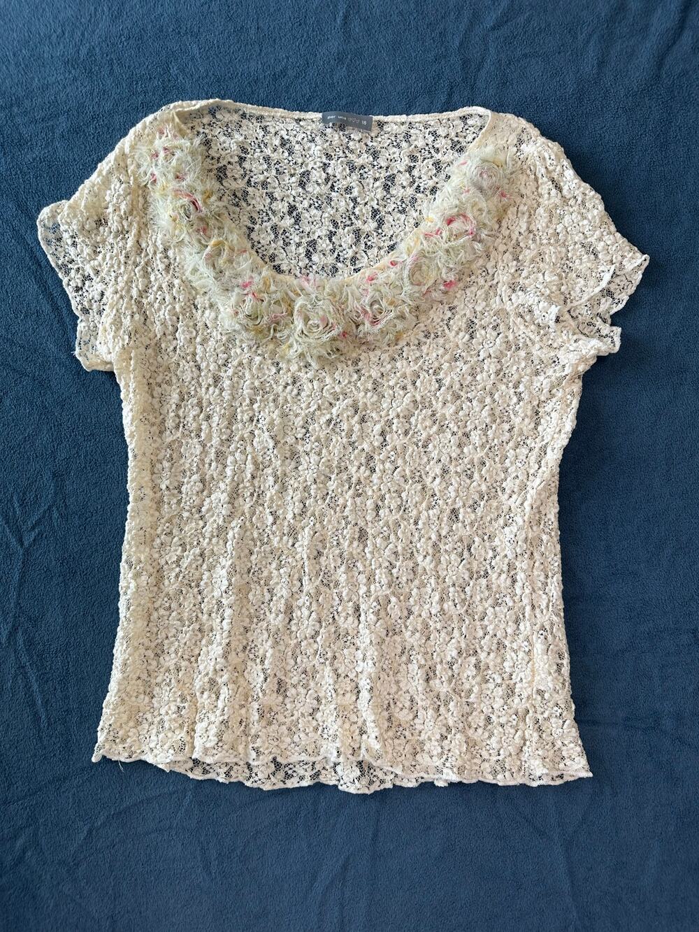 Per Una Sheer Lace 3D Floral Babydoll Top Stretchy Women's 18 Coquette Soft Girl